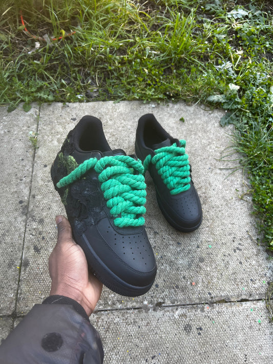 CUSTOM AIR FORCE 1 GREEN AND BLACK FLOWER 🌷